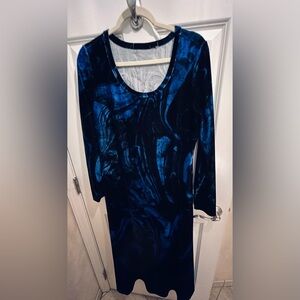 Soft Surroundings Maxi Dress, M. Velvet, Blue and Black Swirl, Like-New